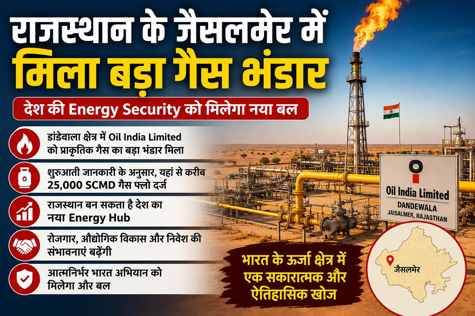 राजस्थान के जैसलमेर में मिला बड़ा गैस भंडार, देश की Energy Security को मिलेगा नया बल