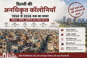 दिल्ली की अनधिकृत कॉलोनियों का पूरा इतिहास (1950–2026): कारण, नियमितीकरण, PM-UDAY और आज की चुनौतियाँ