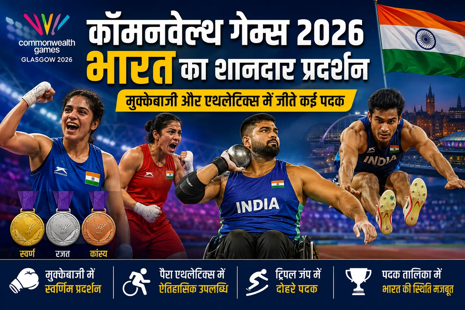 Commonwealth Games 2026: भारत का शानदार प्रदर्शन, मुक्केबाजी और एथलेटिक्स में जीते कई पदक | Glasgow CWG 2026